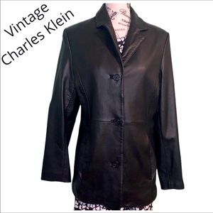 Charles Klein Vintage Leather Jacket Coat Black Small